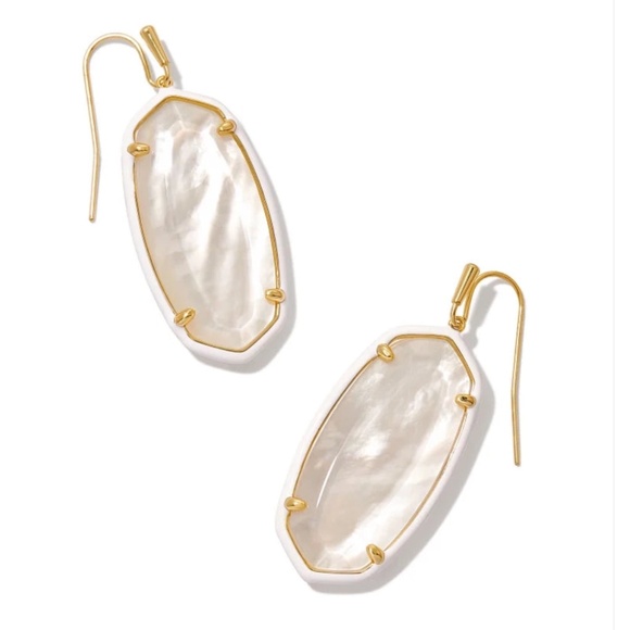 Kendra Scott Elle Gold Enamel Framed Drop Earrings In Ivory Mix NEVER WORN - Picture 1 of 1